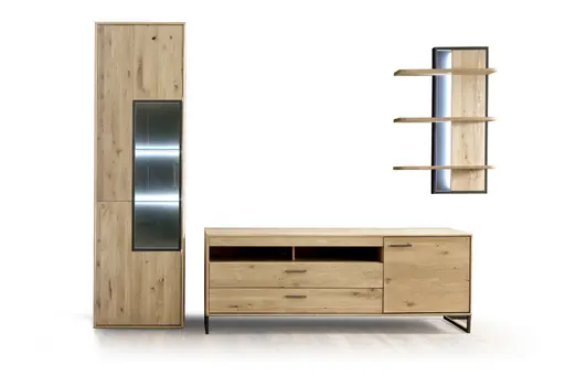 Wohnwand - mit Beleuchtung, Eiche teilmassiv