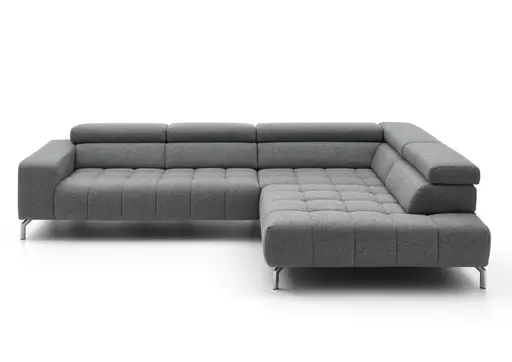 Ecksofa - 2,5-Sitzer mit Ecke rechts, Kopfteil verstellbar, Stoff, Grau