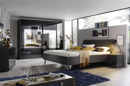 Schwebetürenschrank - B. ca. 271 cm,  Farbglas Basalt