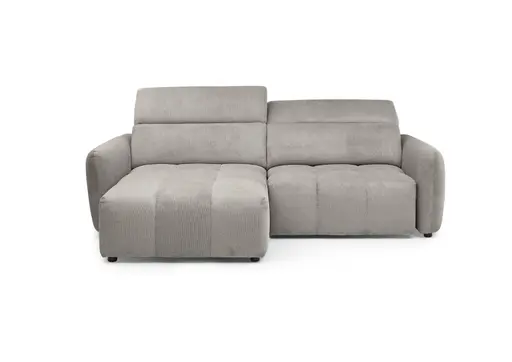 Ecksofa MADAN - 1,5-Sitzer mit Longchair rechts, Sitztiefe verstellbar motorisch, Kopfteil verstellbar, Stoff, Truffle