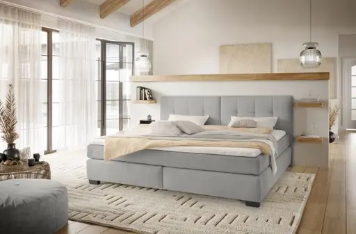 Boxspringbett JILA- Ligefläche ca. 240x200 cm, Stoff, Hellgrau