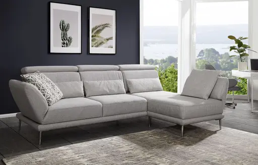 Sofa - 2,5 Sitzer mit Longchair rechts, Stoff, Graubeige
