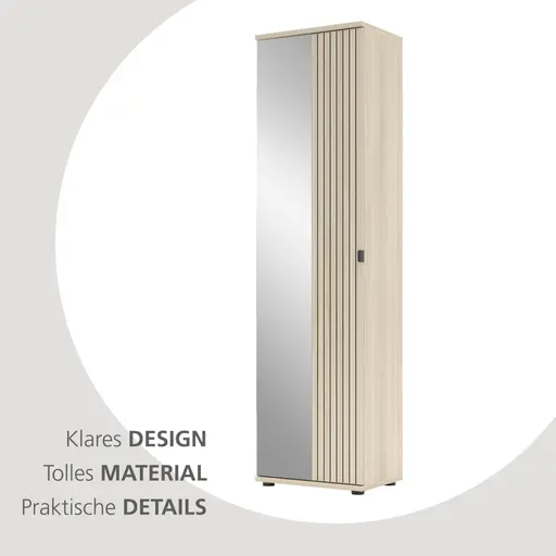 Garderobenschrank - B ca. 55 cm, Riva Eiche Nachbildung, Spiegel