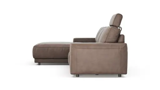 Ecksofa Balok - Longchair groß links mit 2,5-Sitzer, inkl. Relaxfunktion (motorisch) und Kopfstütze, Leder, Dunkelbraun