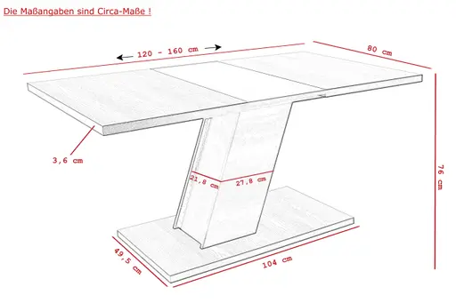 Esstisch - ausziehbar, LB ca. 120x80 cm, Cremona Eiche Nachbildung, Schwarz