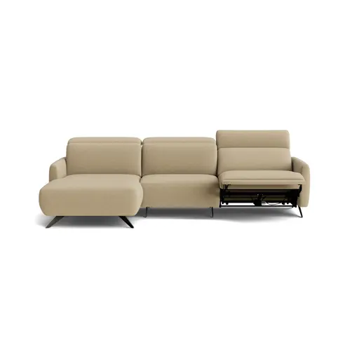 Ecksofa Arona - Longchair mit 2-Sitzer rechts inkl. Relaxfunktion und Kopfteil verstellbar motorisch, Stoff, Grau