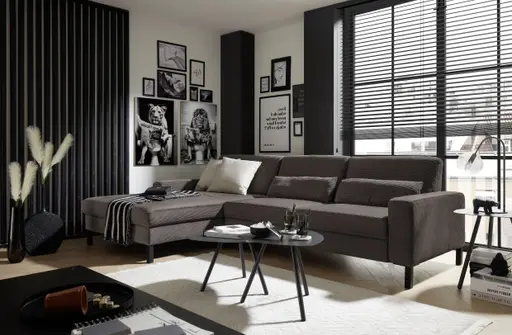 Ecksofa  CALM MOVE 2.0 - Longchair links mit 2,5-Sitzer, Feincord, Mocca