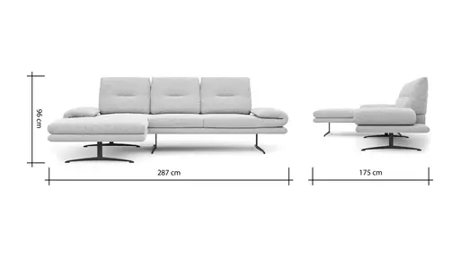 Ecksofa Lucero 2.0 - Longchair mit 2-Sitzer rechts inkl. Sitztiefenverstellung, Drehsitz und Sitztiefe verstellbar, Stoff, Offwhite