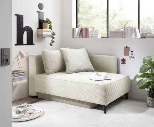 Recamiere JADYN - inkl. Schlaffunktion mit Bettkasten, Stoff, Beige