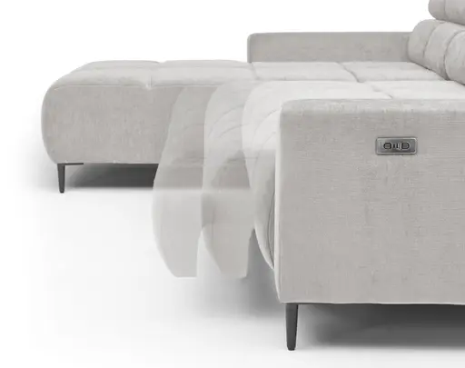 Ecksofa - Longchair links mit 2-Sizer, Sitztiefe verstellbar motorisch/Kopfteil verstellbar, Stoff, Sand