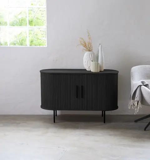 Sideboard - B ca. 120 cm, Eiche Furnier, Schwarz