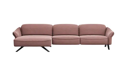 Ecksofa Bormio - Longchair links und 3-Sitzer inklusive Relaxfunktion (motorisch), Stoff, Pfirsich