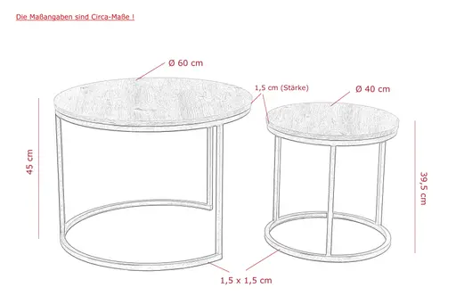 Couchtisch - 2er Set, Artisan Eiche Nachbildung, Schwarz