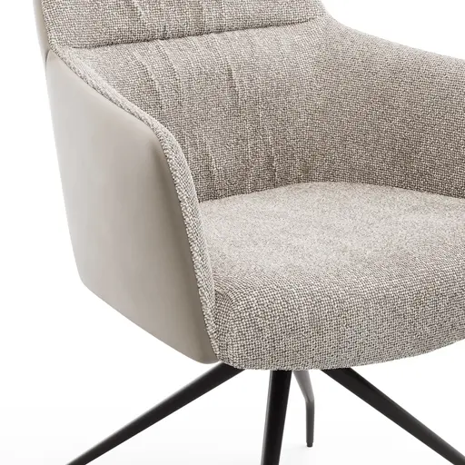 Armlehnstuhl Sagres - drehbar, Stoff & Leder, Graubeige, Creme