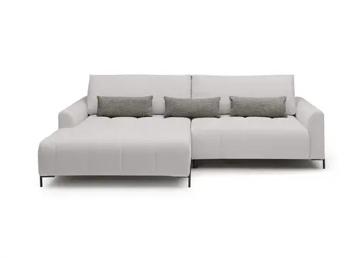 Ecksofa - Longchair links mit 2-Sitzer, Sitztiefe verstellbar motorisch, Stoff, Silbergrau