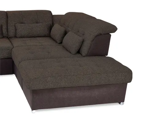 Wohnlandschaft - Longchair links, 3-Sitzer, Ecke rechts inkl. Schlaffunktion, Bettkasten, Kopfteilverstellung, Sitztiefenverstellung in Kunstleder Braun