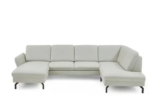 Wohnlandschaft - Longchair links mit 2,5-Sitzer und Ecke rechts, Leder, Silbergrau