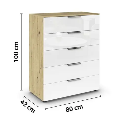 Kommode RIPP- Eiche Dekor, Glas, Weiß