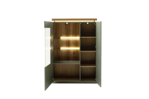 Highboard - mit Beleuchtung, B ca. 98 cm, Salbeigrün, Eiche Evoke Nachbildung