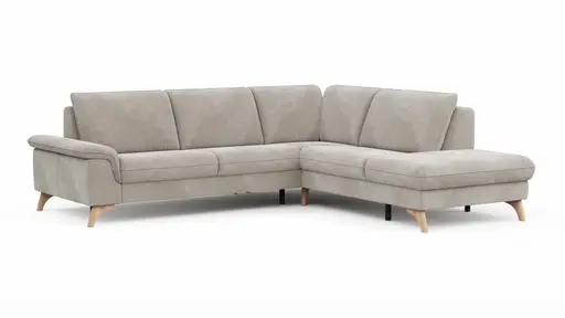 Ecksofa Tulsa KS - 2,5-Sitzer, Spitzecke und 1,5-Sitzer mit Anstellhocker rechts, Stoff, Graubeige