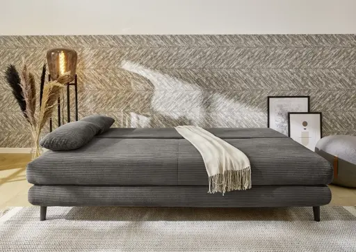 Schlafsofa - 2-Sitzer inkl. Schlaffunktion mit Bettkasten, Stoff, Dunkelgrau