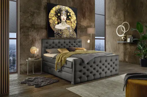Boxspringbett SANDRIN- Liegefläche ca. 180x200 cm, Stoff, Taupe, inkl. Stauraum und Fußteil