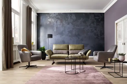 Sofa Alexander - 3-Sitzer inkl. Kopfstütze/Armlehne verstellbar, Leder, Olive