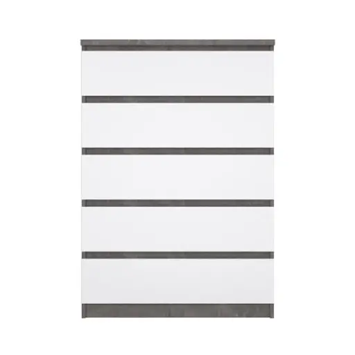 Kommode - B ca. 77 cm, Betonoptik, Weiß Hochglanz