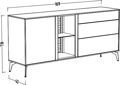 Lowboard - mit Beleuchtung, B ca. 169 cm, Weiß, Asteiche, Schwarz