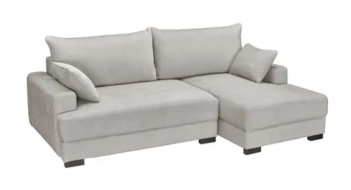 Ecksofa - 2-Sitzer mit Longchair rechts, Schlaffunktion mit Bettkasten, Stoff, Sand