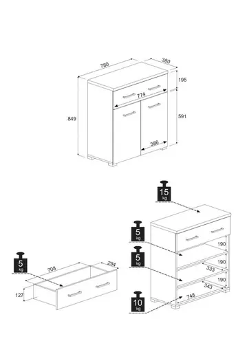 Garderoben-Set - 5 teilig, Weiß, Artisan Eiche Nachbildung