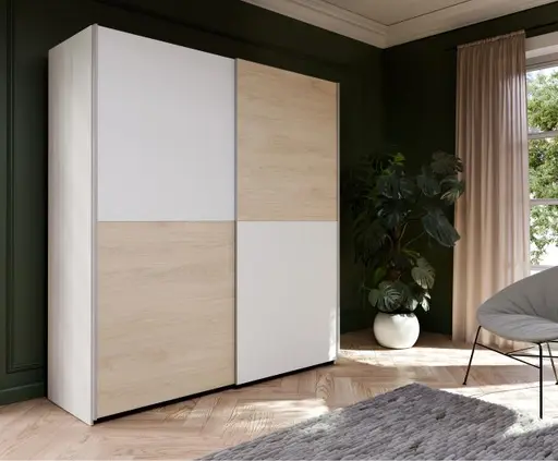 Schwebetürenschrank FREDDY- B ca. 170 cm, Weiß, Eiche Dekor