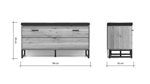 Garderobenbank Blackpool - Eiche massiv mit Sitzkissen schwarz