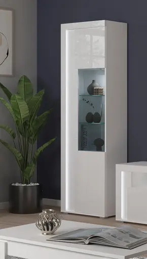 Vitrine - mit Beleuchtung, B ca. 60 cm, Weiß, Weiß Hochglanz