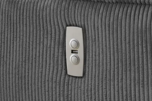 Ecksofa - 1-Sitzer mit Longchair rechts, Relaxfunktion motorisch, Kopfteil verstellbar, Cord, Grau