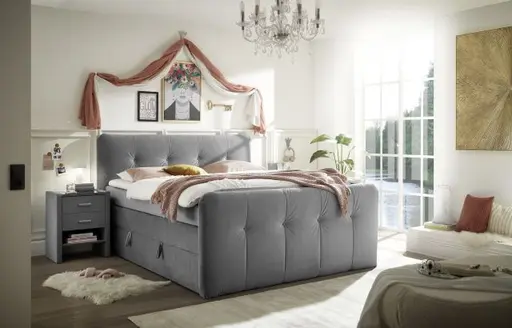 Boxspringbett HOLLIE- Liegefläche ca. 180x200 cm, Stoff, Grau, TFK H3/TFK H3