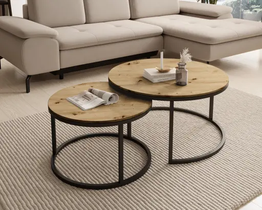 Couchtisch - 2er Set, Holzoptik, Schwarz matt