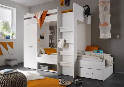 Hochbett - Liegeflächen ca. 90x200 cm, Weiß