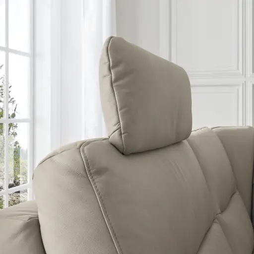 Ecksofa EM Amarante - mit Kopfstützen, Nackenkissen, Ecke links mit 3-Sitzer, Leder, beige