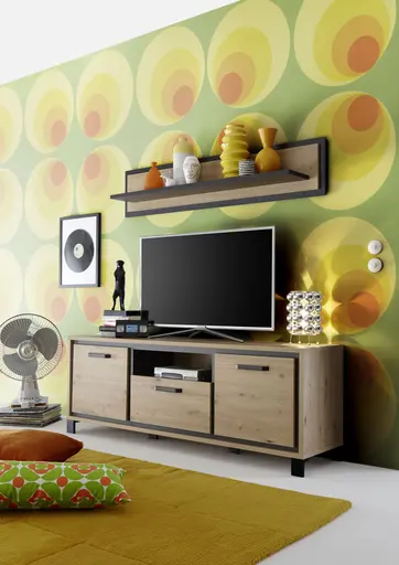 TV-Unterschrank FARIDA - Eiche Dekor, Schwarz