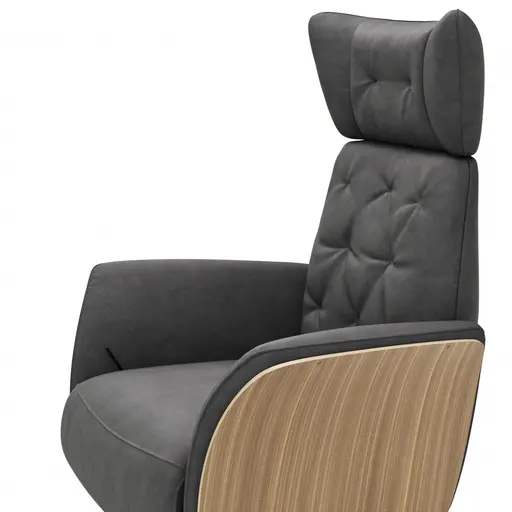 Drehsessel Aberdeen - Größe M, inkl. Relaxfunktion, Holzblende furniert, Nussbaum, Stoff, Anthrazit