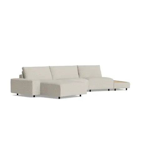 Ecksofa Serava Plus - Longchair links, Trapezelement, 1-Sitzer mit Anbauhocker, Stoff, Sand