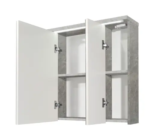 Spiegelschrank- B ca. 80 cm, Betonoptik, Weiß