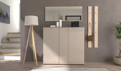 Schuhschrank - B ca. 136 cm, Riva Eiche Nachbildung, Kaschmir