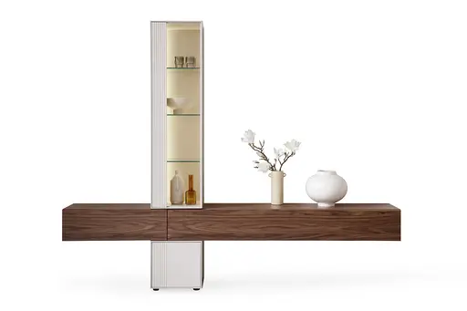 Wohnwand Colore - mit Beleuchtung, Lack, Kaschmir, Nussbaum