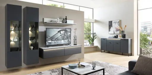 Wandboard - B ca. 140 cm, Marmor Nachbildung hell, Graphit