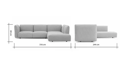 Ecksofa Motone - 2,5-Sitzer mit Ecke rechts, Stoff, Hellblau
