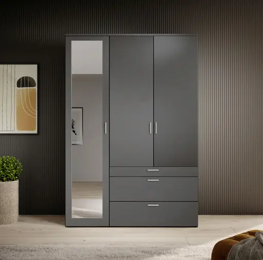 Drehtürenschrank- B ca. 135 cm, Graphit, Spiegel