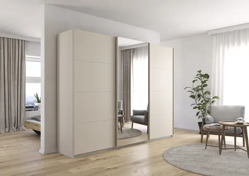 Schwebetürenschrank RIVASA- B ca. 271 cm, Champagner, Spiegel