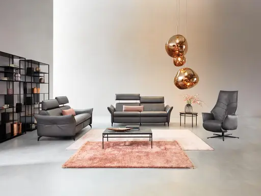 Sofa EM St. Moritz - 3-Sitzer, Relaxfunktion inkl. höhenverstellbarer Kopfstütze, Leder, Kohle